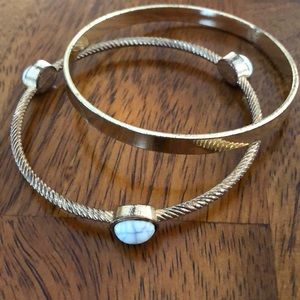 Gold Toned Bangle Bundle.  Cable details & stone